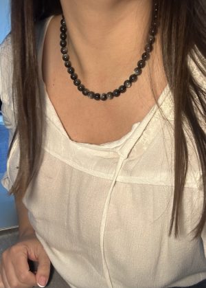 Collier Bulle - Obsidienne Argentée 10mm