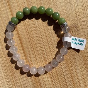 pierres fines pierres naturelles lithothérapie bijoux - Bracelet Nicolas - Jade Néphrite et Quartz Rose 8mm
