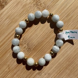 lithothérapie, pierres fines, pierres naturelles, bien-entre, bijoux, fait main, Bracelet Luce - Aigue Marine 9mm - inox doré