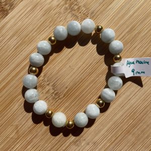 lithothérapie, pierres fines, pierres naturelles, bien-entre, bijoux, fait main, Bracelet Luce - Aigue Marine 9mm - inox doré