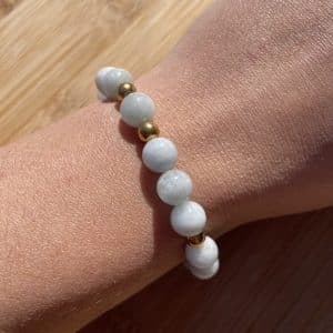 lithothérapie, pierres fines, pierres naturelles, bien-entre, bijoux, fait main, Bracelet Luce - Aigue Marine 9mm - inox doré