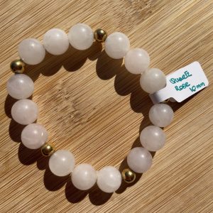 pierres fines pierres naturelles lithothérapie bijoux - Bracelet Luce - Quartz Rose 10mm - Inox Doré