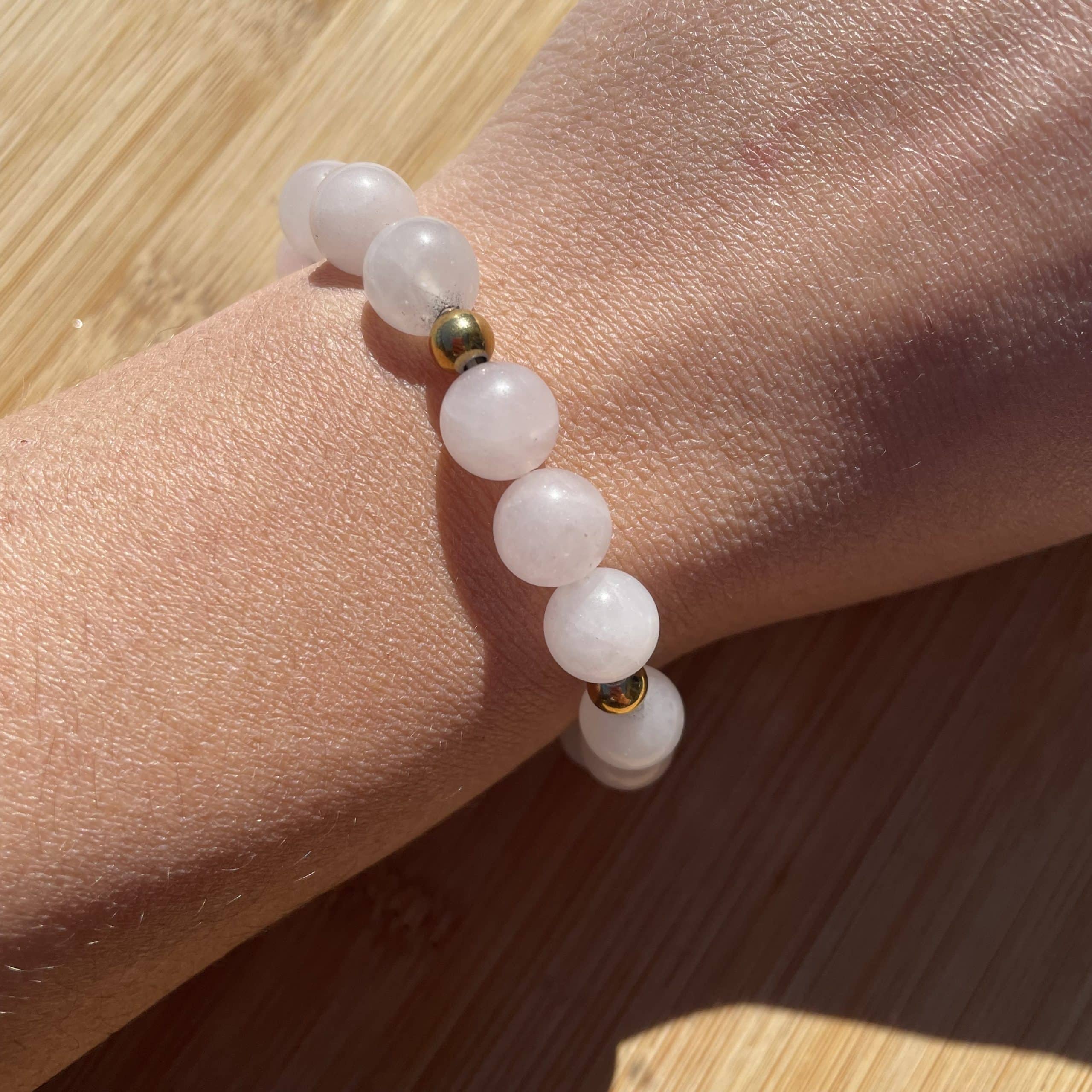 pierres fines pierres naturelles lithothérapie bijoux - Bracelet Luce - Quartz Rose 10mm - Inox Doré