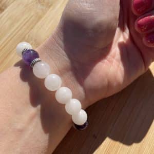 pierres fines pierres naturelles lithothérapie bijoux - Bracelet Victorine - Quartz Rose et Amethyste 10mm