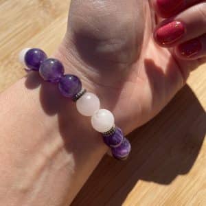 pierres fines pierres naturelles lithothérapie bijoux - Bracelet Delph - Quartz Rose et Amethyste 10mm