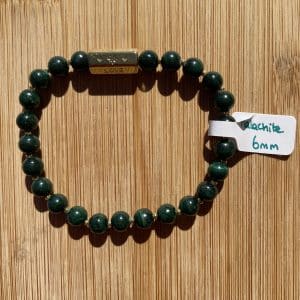 pierres fines pierres naturelles lithothérapie bijoux - Bracelet Ginna - Malachite 6mm - Love inox doré