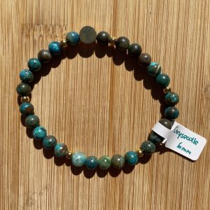 pierres fines pierres naturelles lithothérapie bijoux - Bracelet Eva - Chrysocolle 6mm - Inox doré
