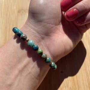 pierres fines pierres naturelles lithoth&eacute;rapie bijoux - Bracelet Eva - Chrysocolle 6mm - Inox dor&eacute;