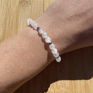 pierres fines pierres naturelles lithothérapie bijoux - Bracelet Luce - Pierre de Lune Bleutée A 6mm - inox argenté
