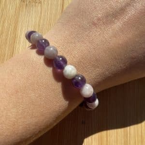pierres fines pierres naturelles lithothérapie bijoux - Bracelet Bulle - Améthyste et Lépidolite 8mm