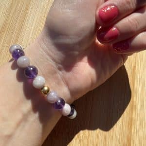 pierres fines pierres naturelles lithothérapie bijoux - Bracelet Bulle - Améthyste et Lépidolite 8mm