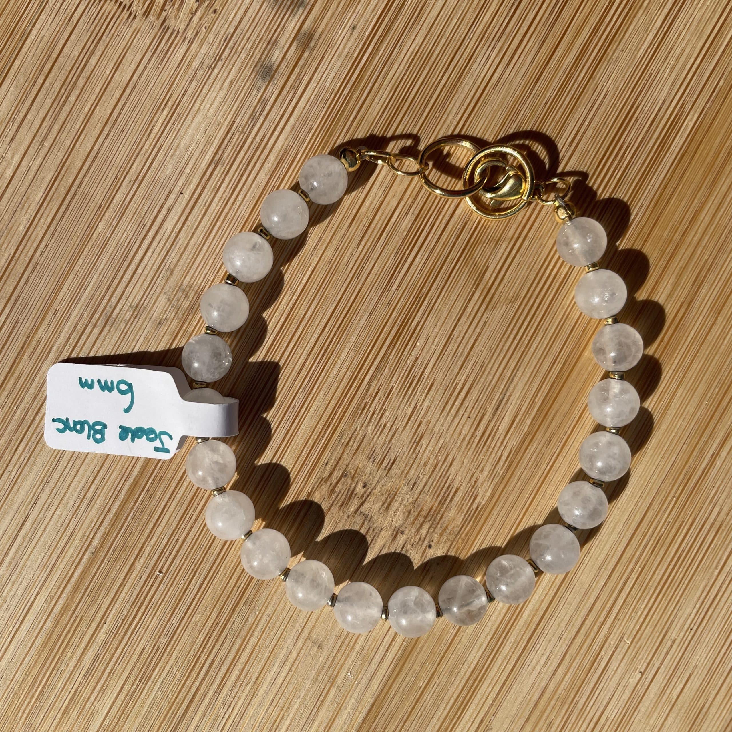 pierres fines pierres naturelles lithothérapie bijoux - Bracelet Mélinda - Jade Blanc 6mm - inox doré