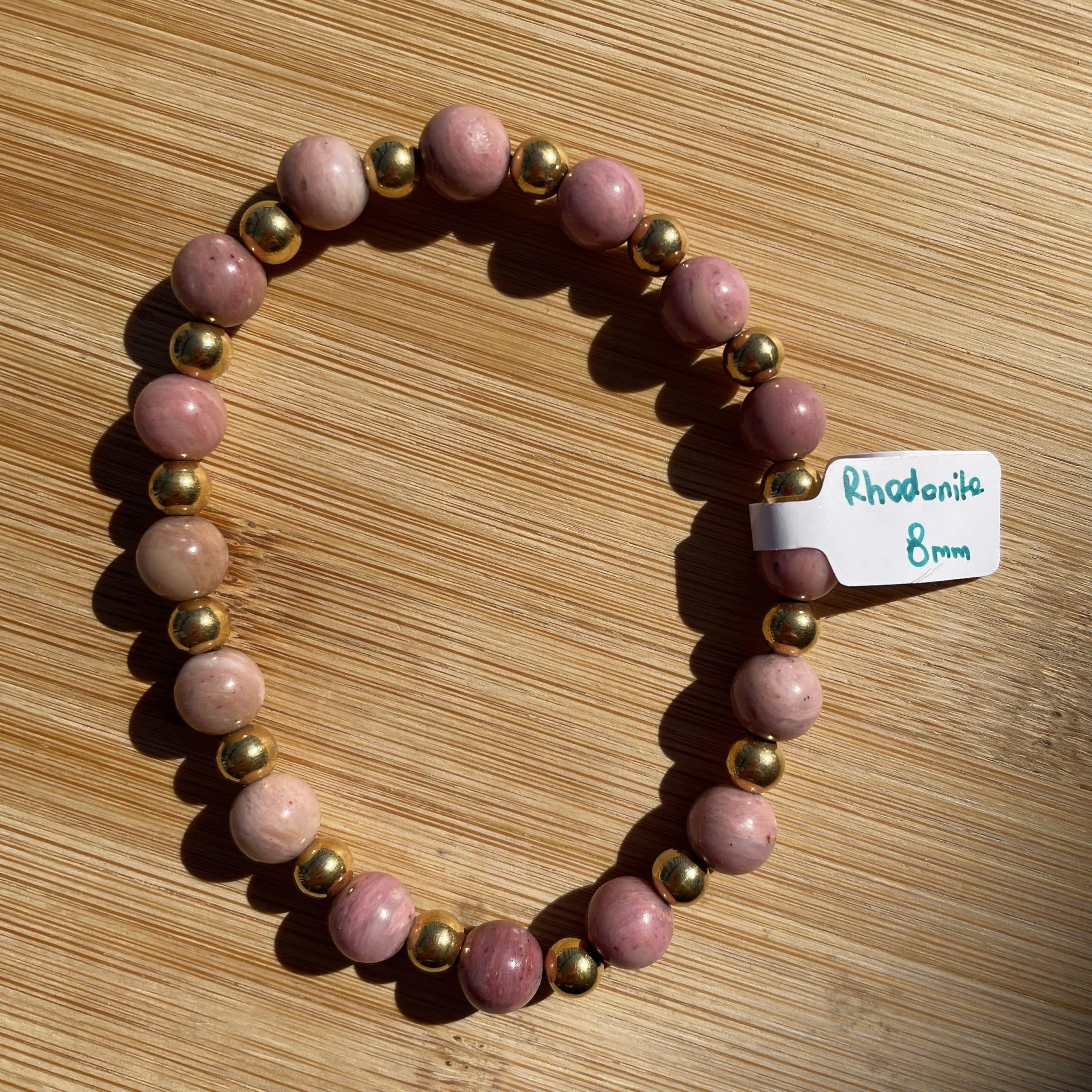 lithothérapie, pierres fines, pierres naturelles, bien-entre, bijoux, fait main, Bracelet Caroline - Rhodonite 8mm