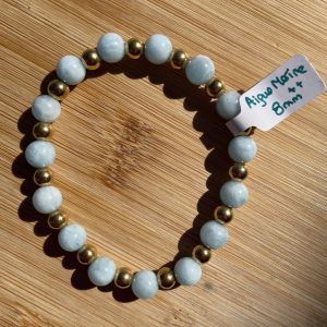 pierres fines pierres naturelles lithothérapie bijoux - Bracelet Caroline - Aigue Marine "A" 8mm - inox doré