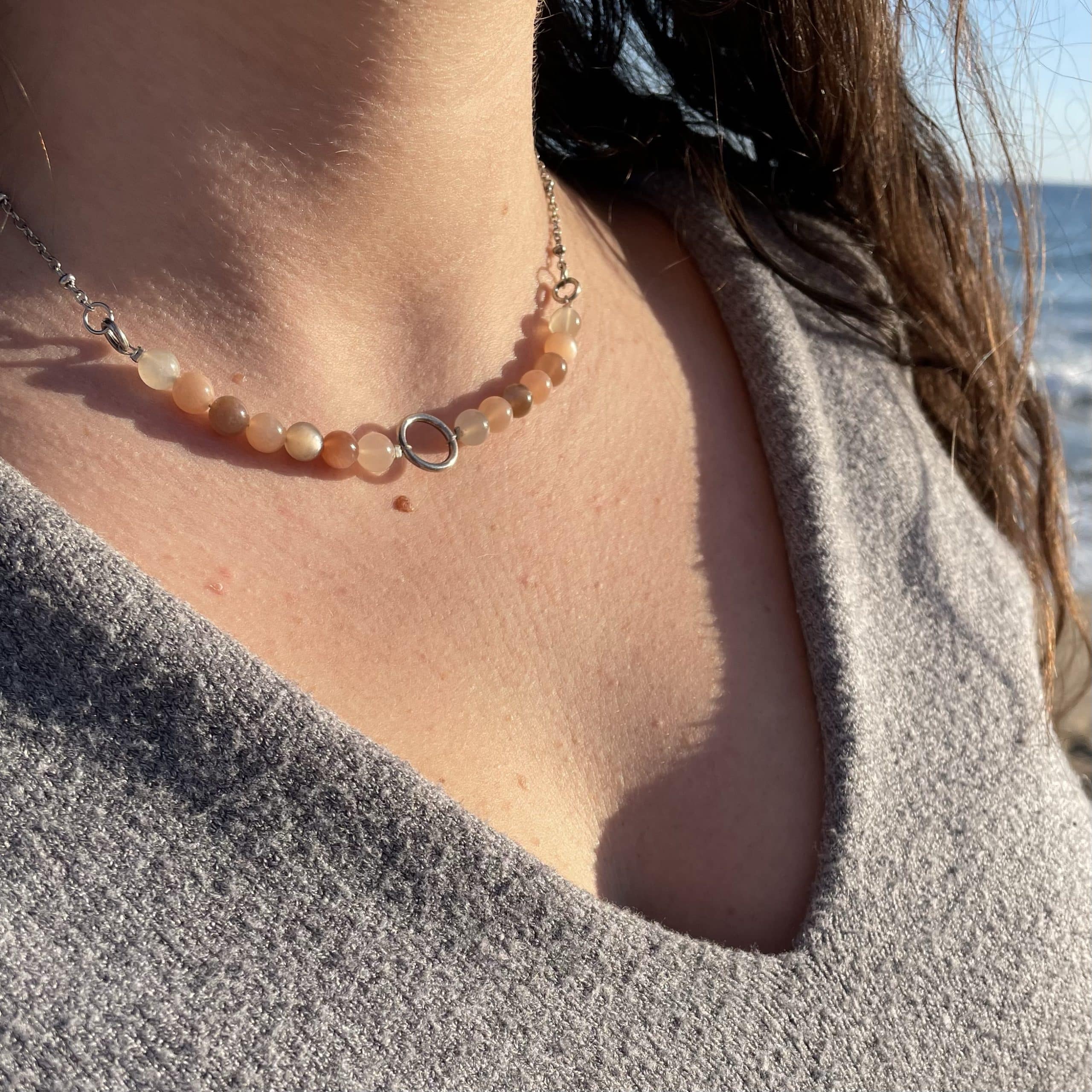 Collier Livia - Pierre de lune mix 6mm - Collier - Bijoux - Lithothérapie - Pierres fines - Pierres Naturelles