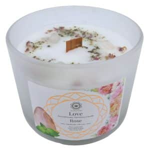 Bougie Parfumée - "Amour" Quartz rose et Rose - 256g. Aromathérapie / Lithothérapie