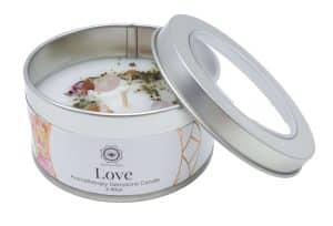 Bougie Parfumée - "Amour" Quartz rose et Rose - 70g. Aromathérapie / Lithothérapie