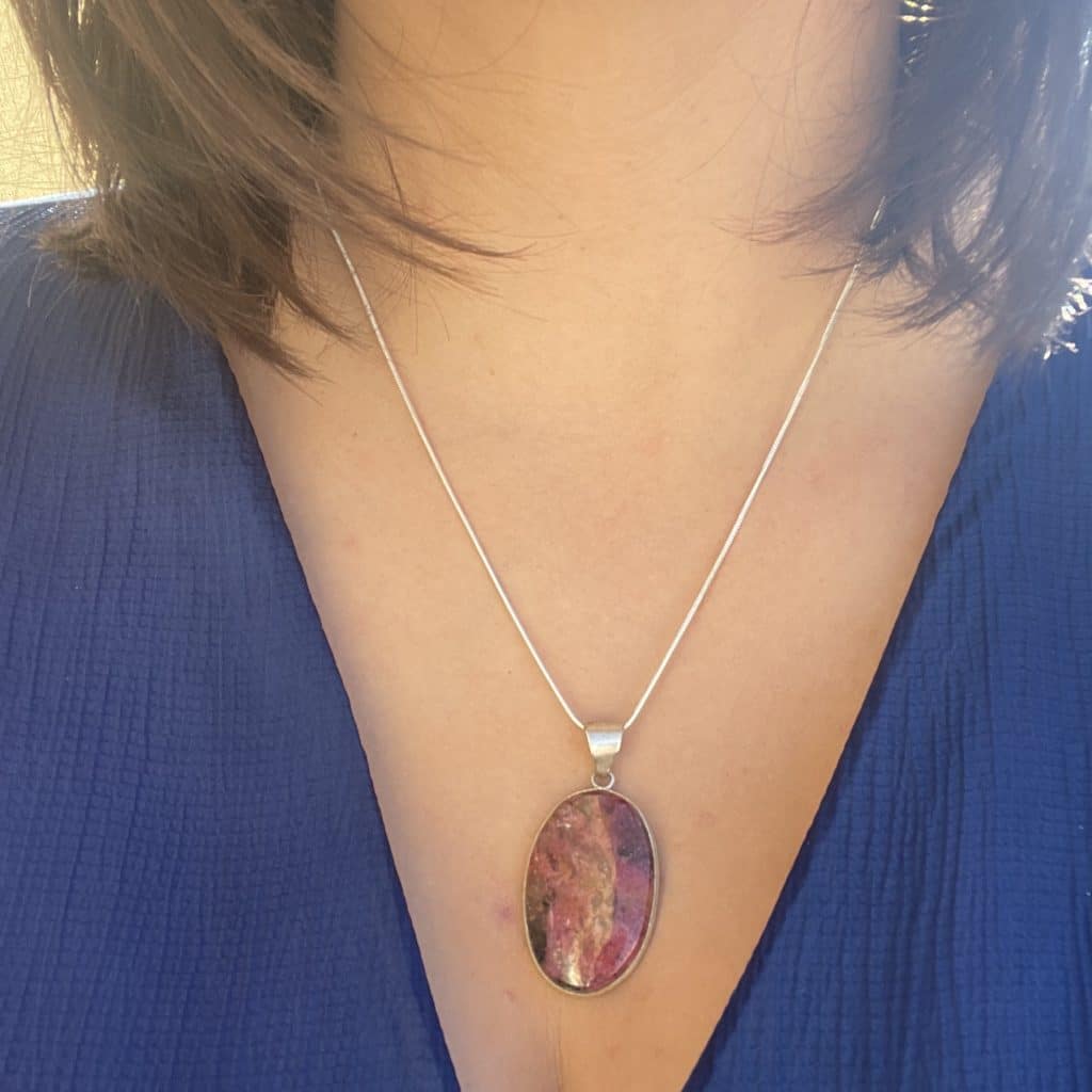 lithothérapie, pierres fines, pierres naturelles, bien-entre, bijoux, fait main, Pendentif - Rhodonite