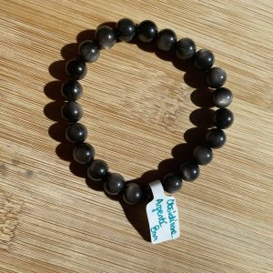 lithothérapie, pierres fines, pierres naturelles, bien-entre, bijoux, fait main, Bracelet Lou - Obsidienne Argentée 8mm