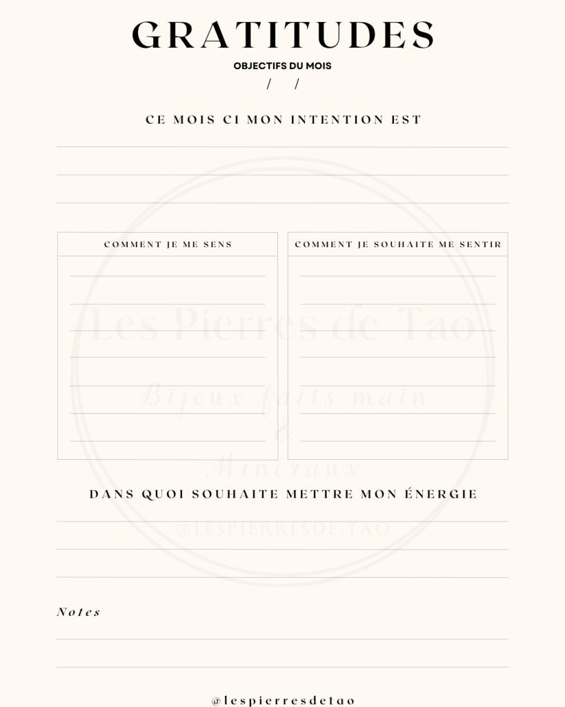 Equilibrage énergétique - Estime de soi. Journal de gratitude - Objectif du mois