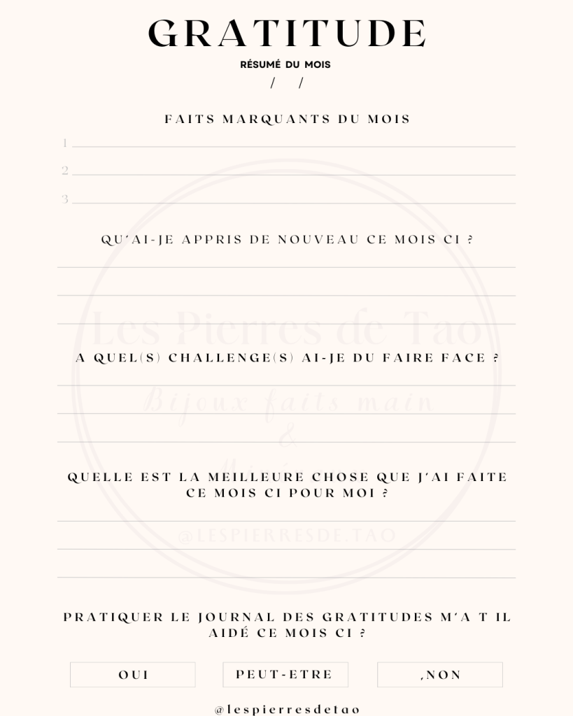 Equilibrage énergétique - Estime de soi. Journal de gratitude - Objectif du mois
