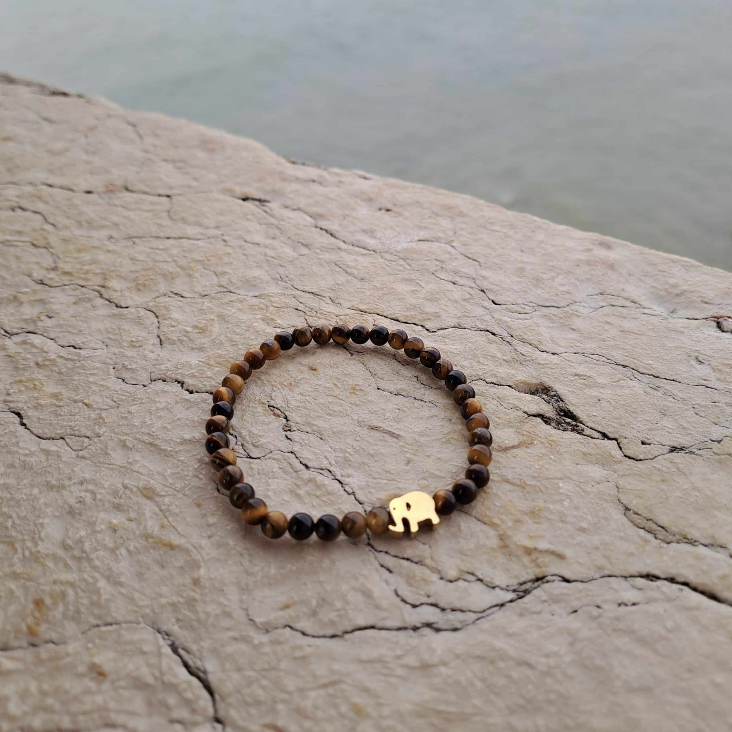 lithothérapie, pierres fines, pierres naturelles, bien-entre, bijoux, fait main, Bracelet Izzy - Oeil de Tigre 4mm Elephant